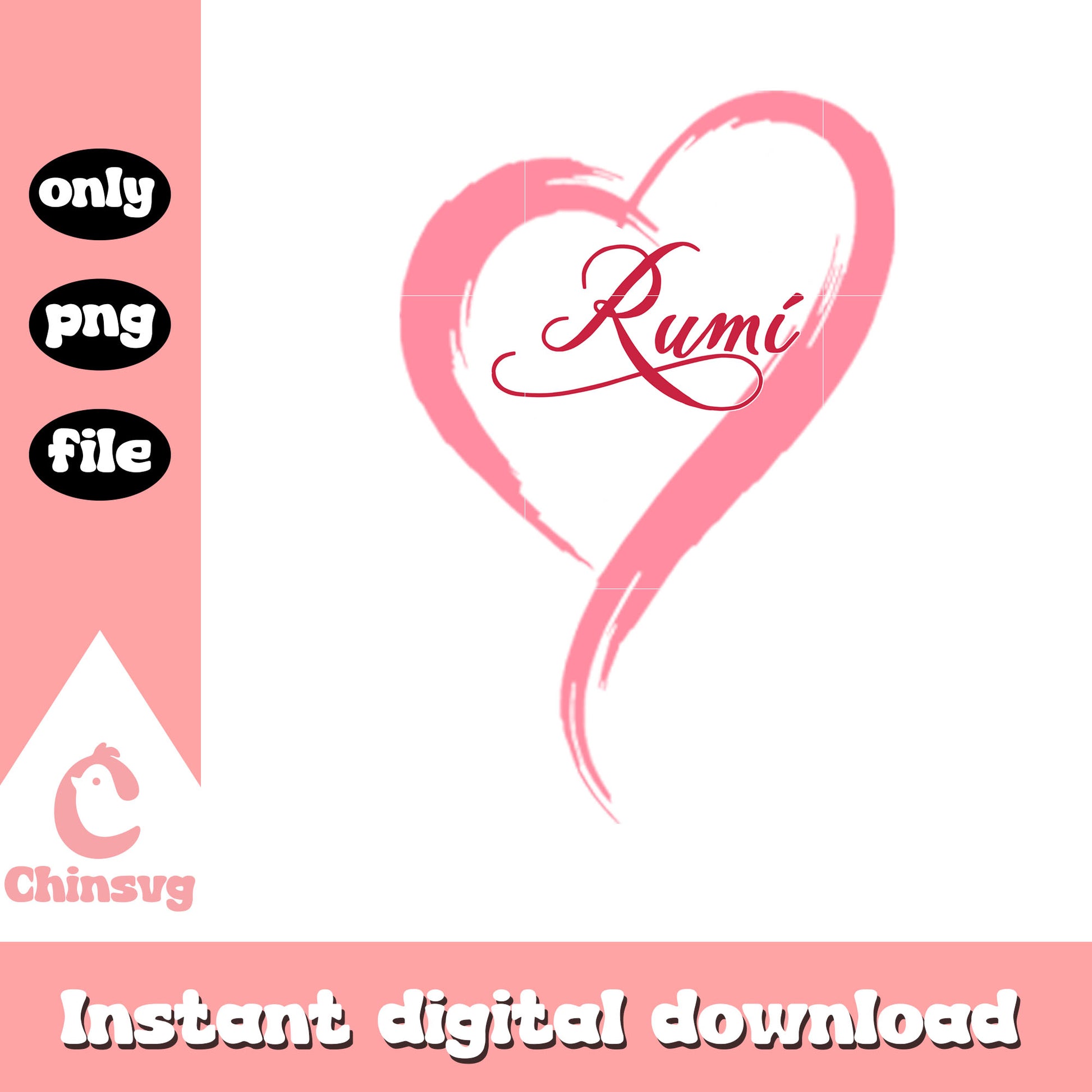 Rumi name heart logo design png, rumi png, demon hunters png
