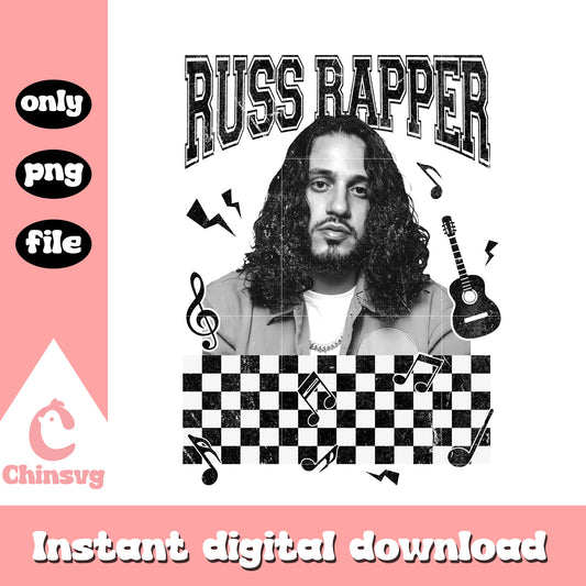 Russ rapper black white design png, russ png, hip hop merch png