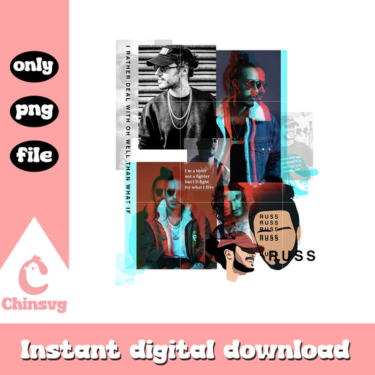 Russ rapper frame design png, russ png, russ tour tee png