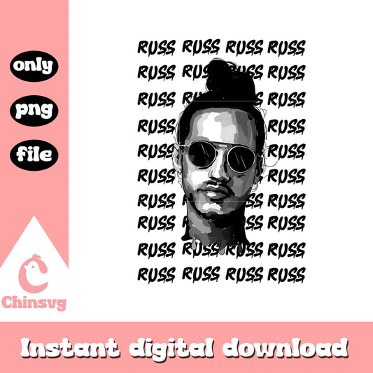 Russ russ russ black white design png, hip hop merch png