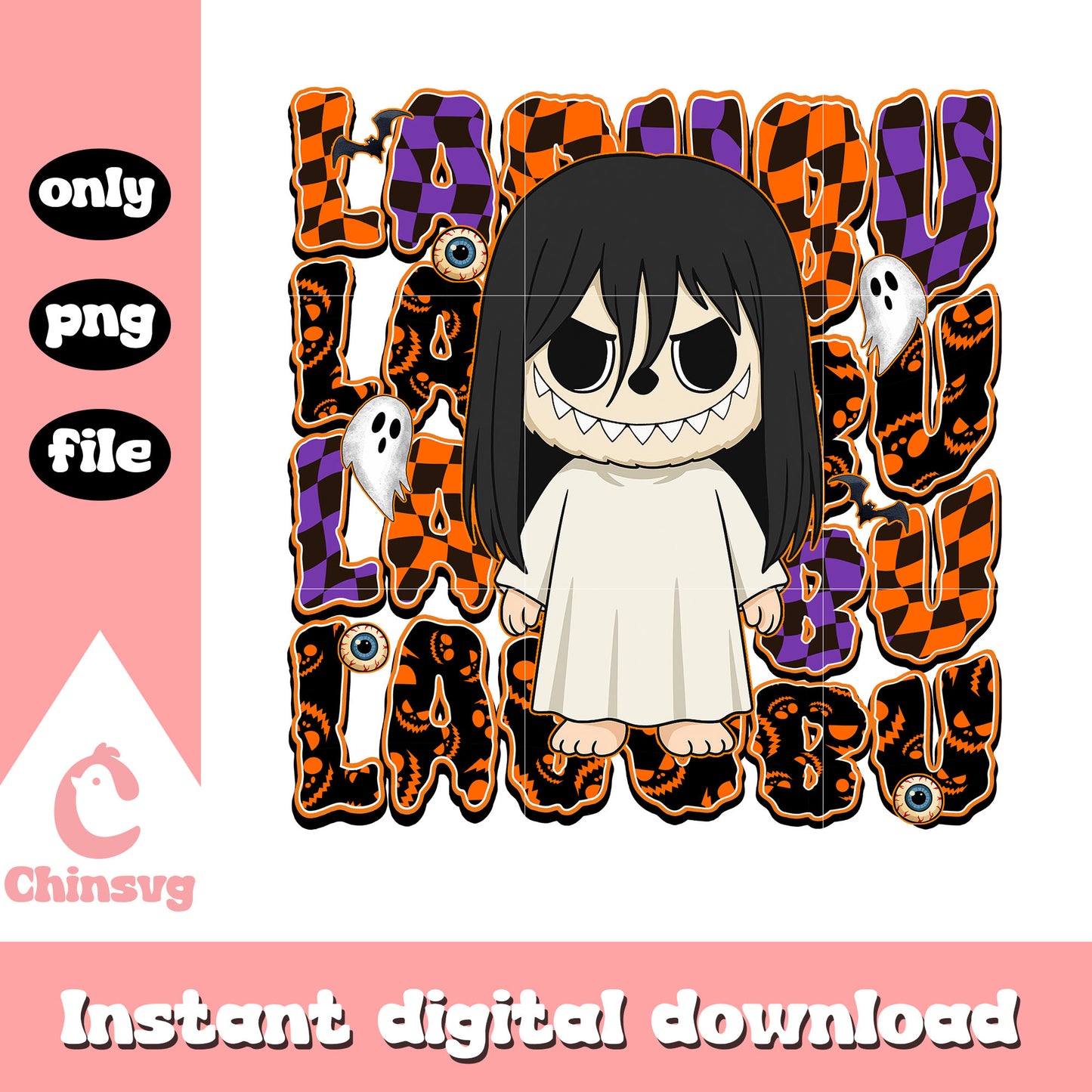 Sadako labubu doll design png, sadako ghost png, halloween art png