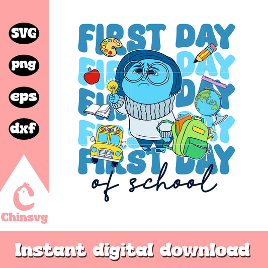 Sadness character first day of school svg, inside out sadness svg