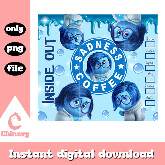 Sadness coffee inside out tumber png, sadness from inside out​​ png