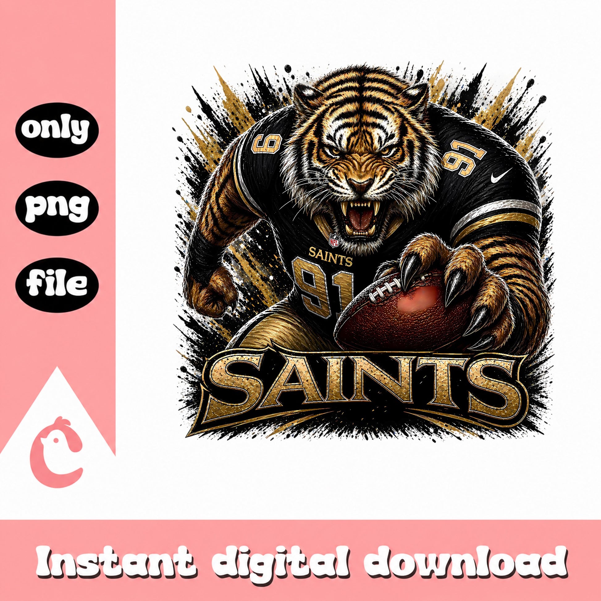 Saints Tiger Football Mascot PNG, New Orleans Saints PNG, NFL PNG