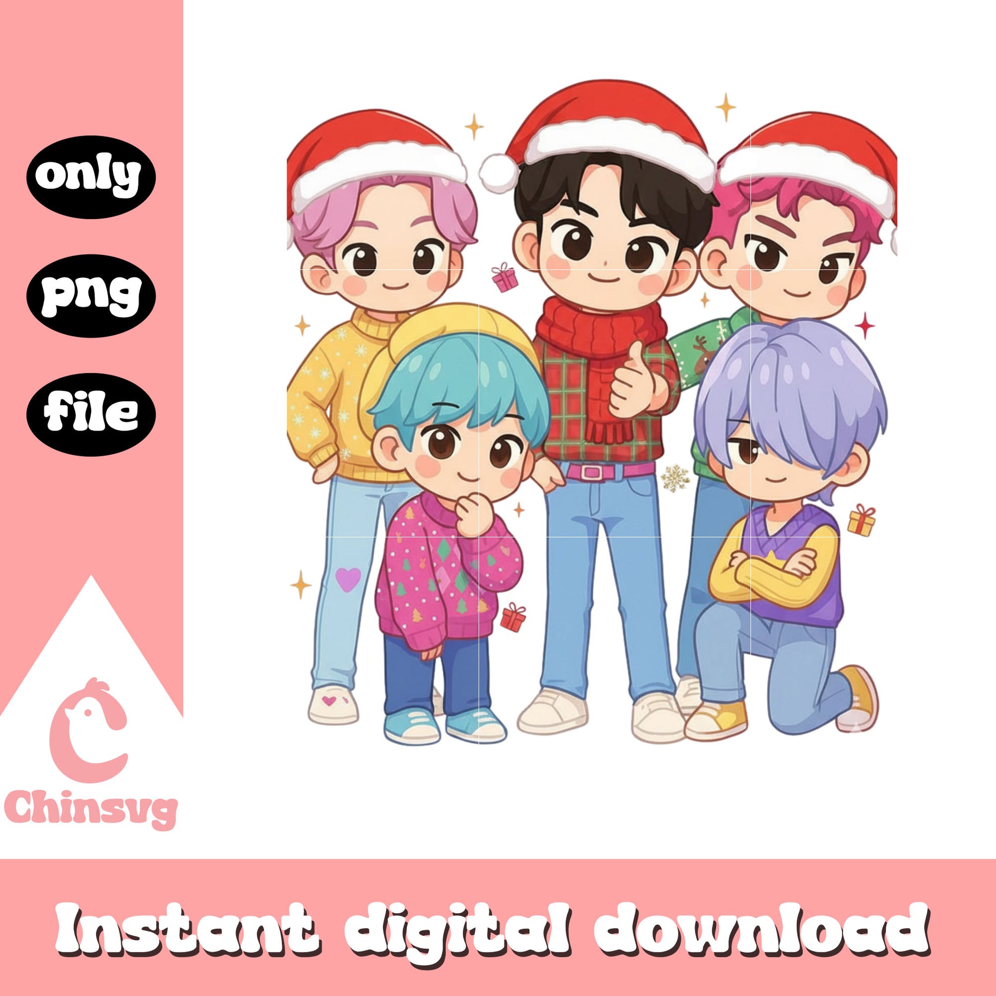 Saja boys band kpop christmas design png, saja boys png