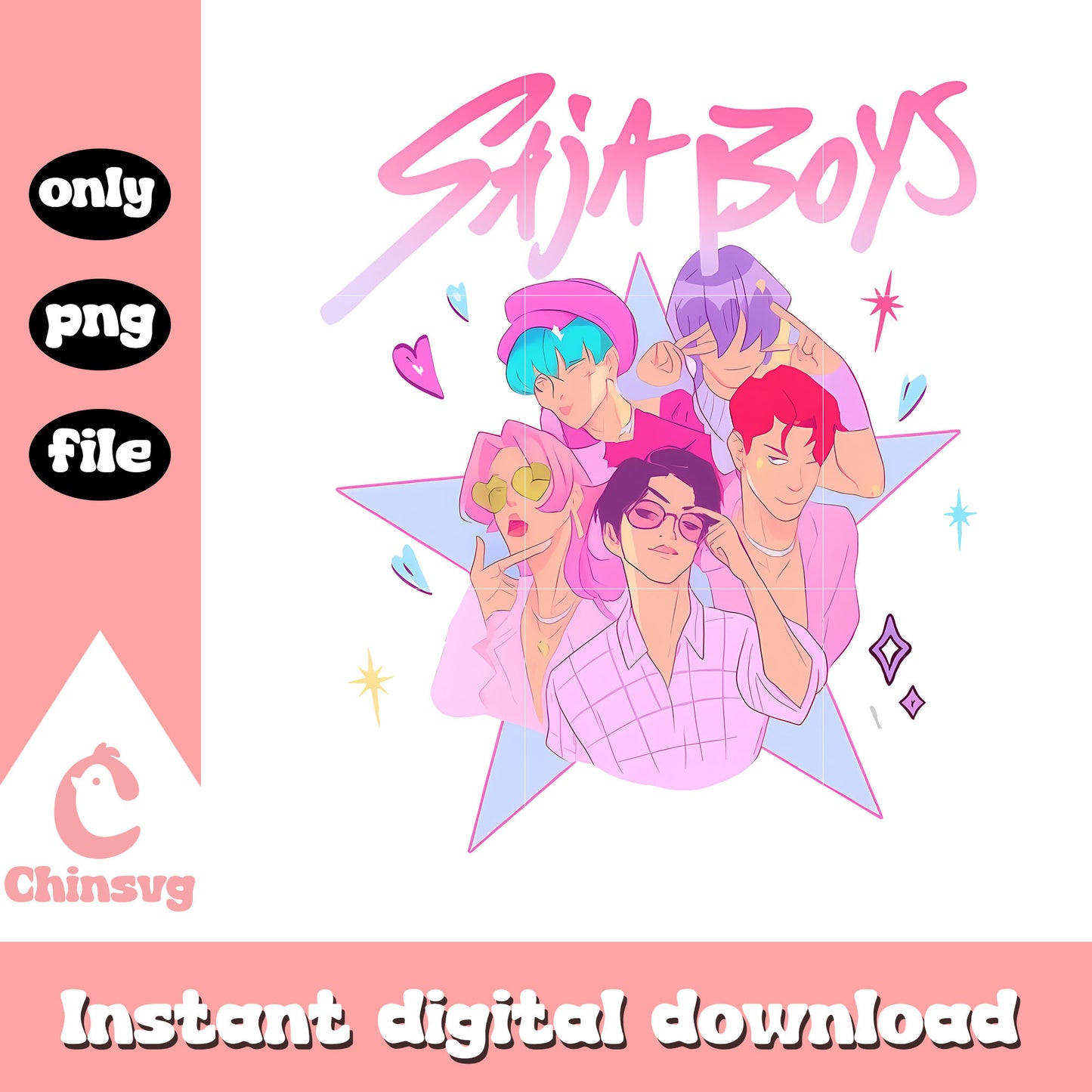 Saja boys band pink star design png, kpop demon hunters png