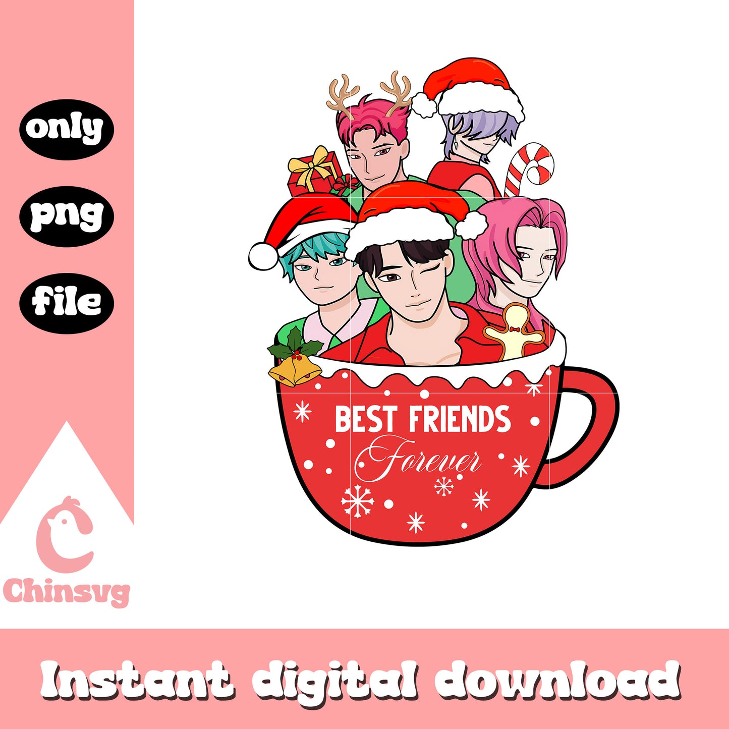 Saja boys best friends forever png, christmas decor png