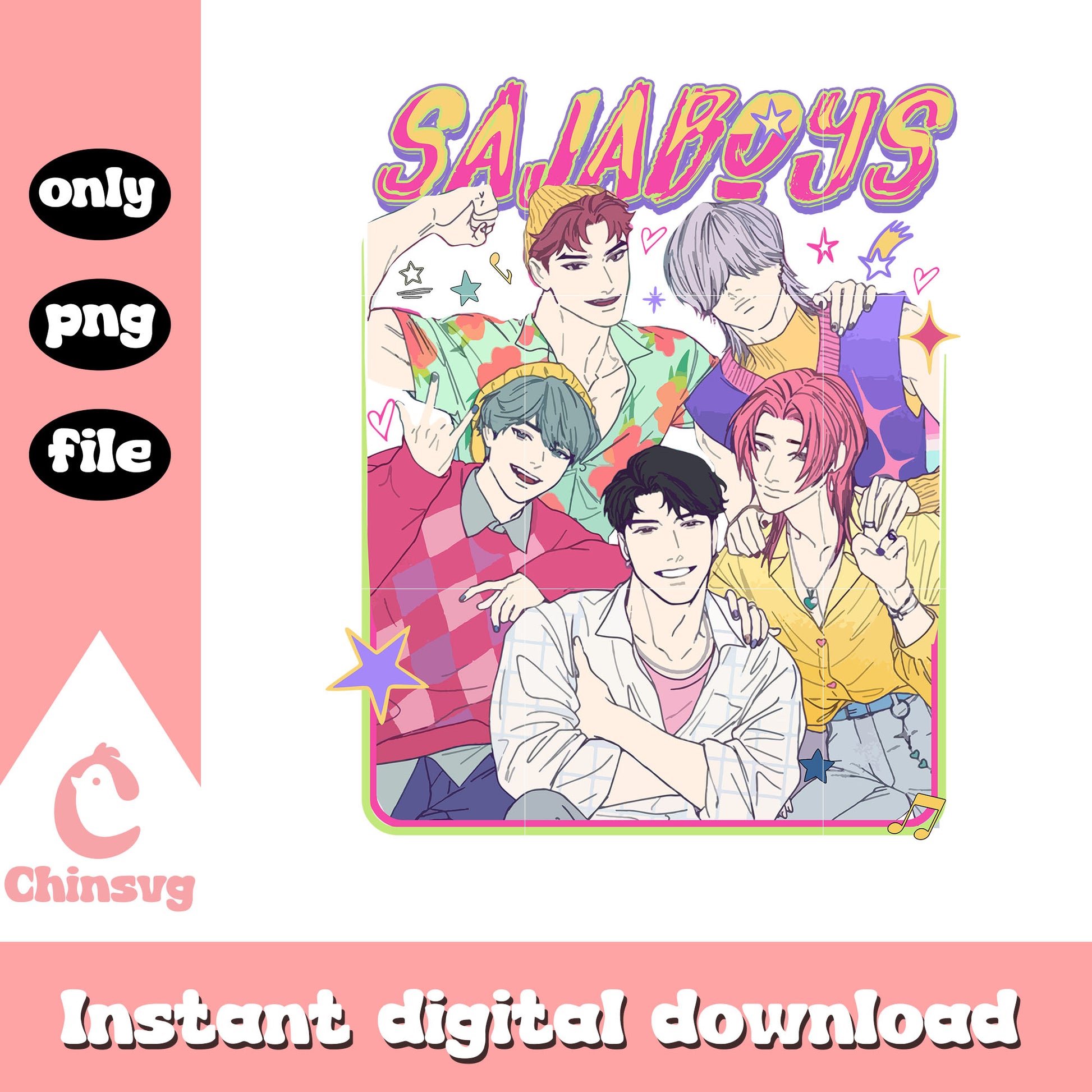 Saja boys cartoon members design png, kpop demon hunters boy png