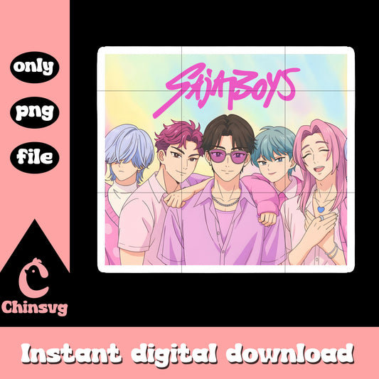 Saja boys fanart sticker design png, kpop boy band png