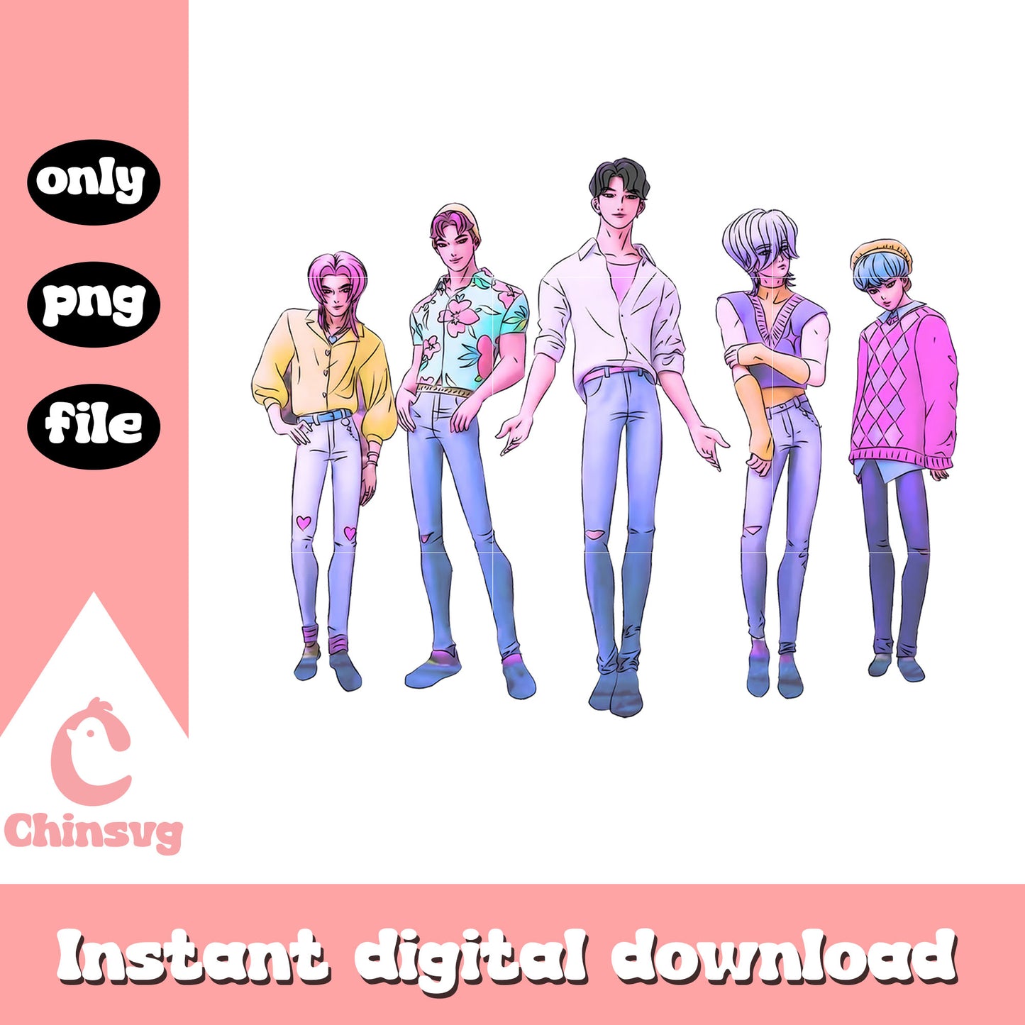 Saja boys kpop boy band members design png, kpop demon hunters png