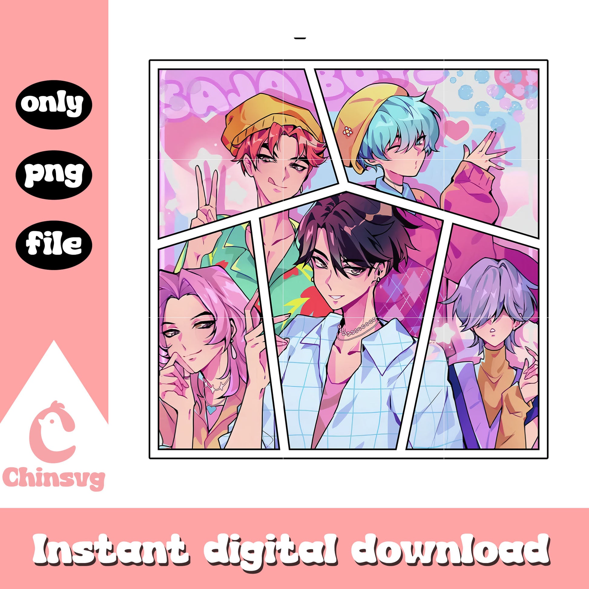 Saja boys manga fanart png, kpop demon hunters fanart png