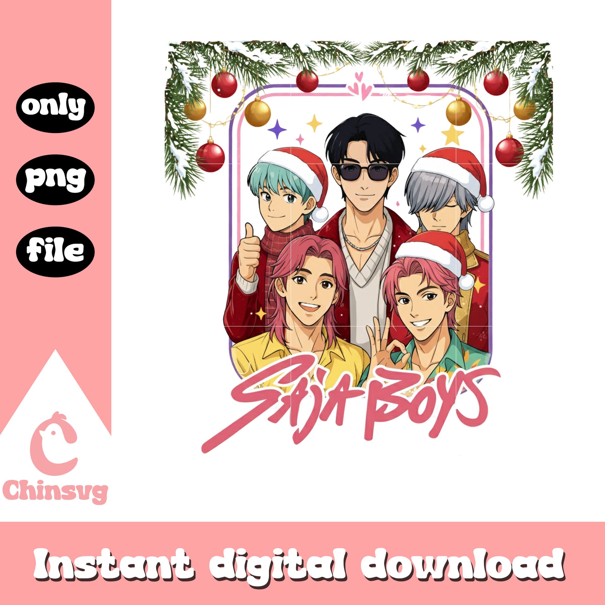 Saja boys members christmas bauble png, christmas decor png