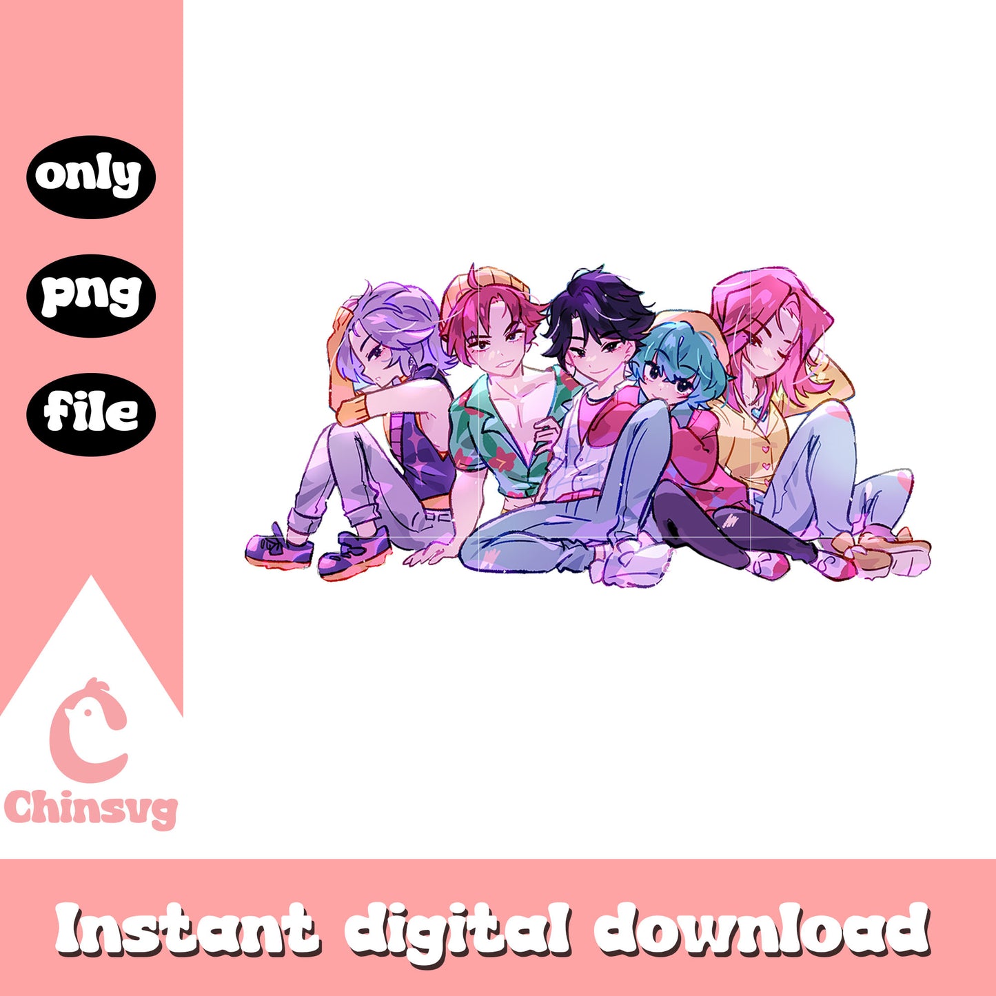 Saja boys members fanart design png, saja boys band png