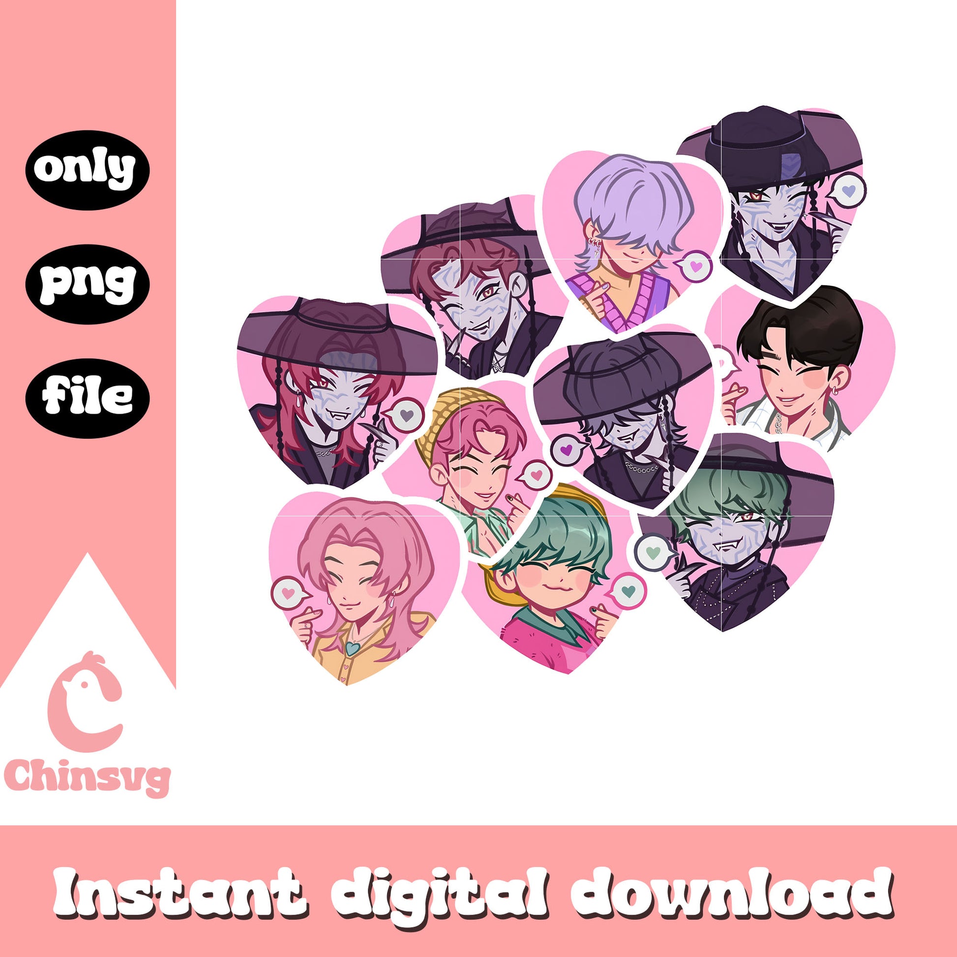 Saja boys members heart sticker design png, kpop groups png