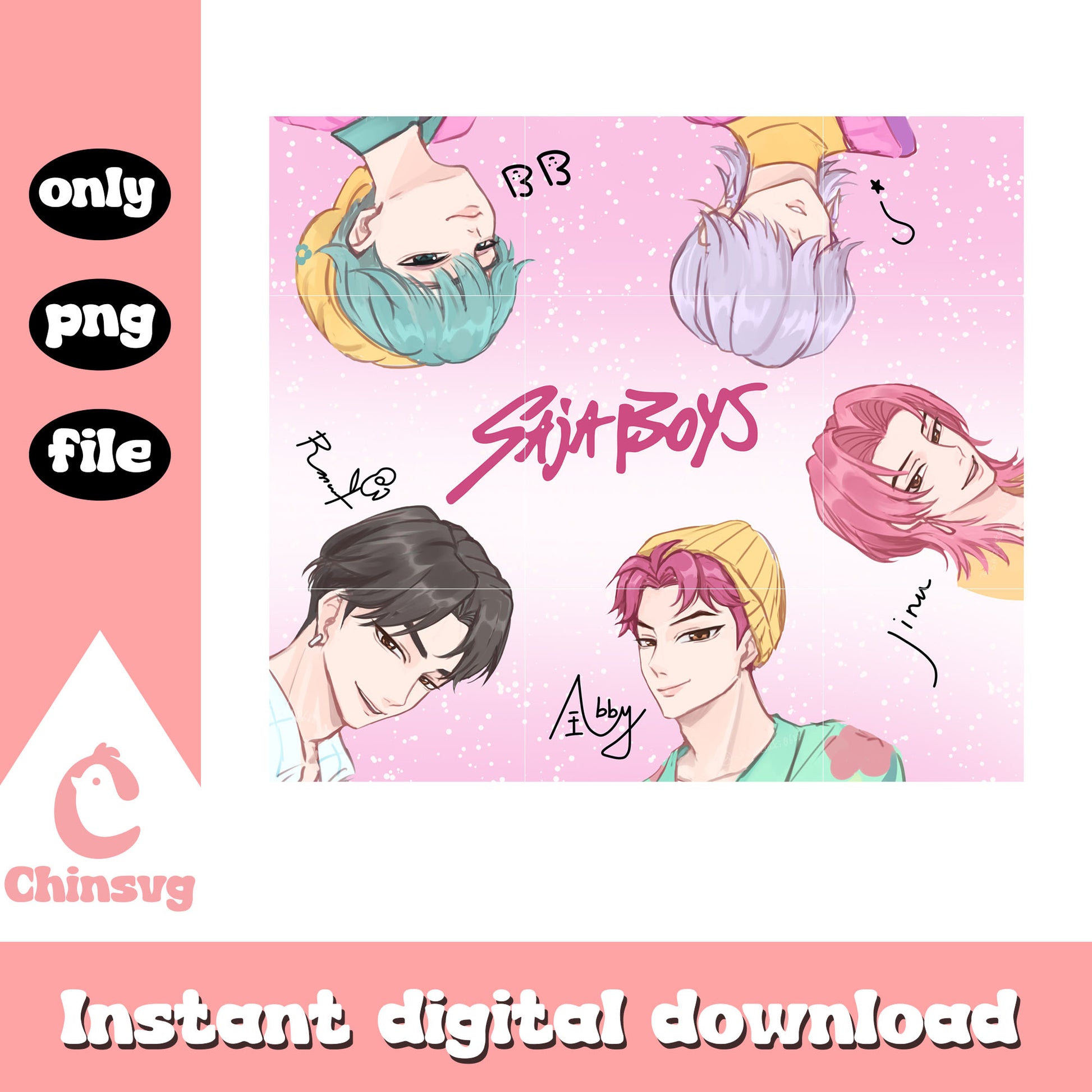 Saja boys members png, kpop demon hunters saja boys names png