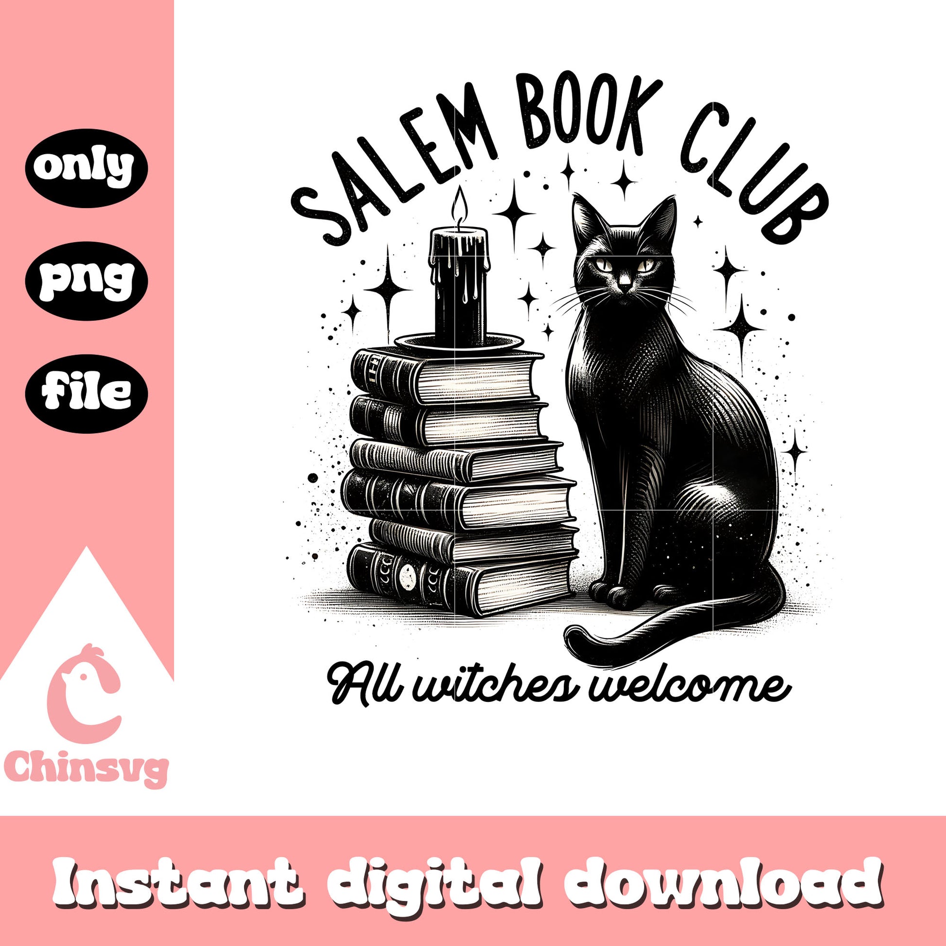 Salem book club black cat png, halloween vibes png
