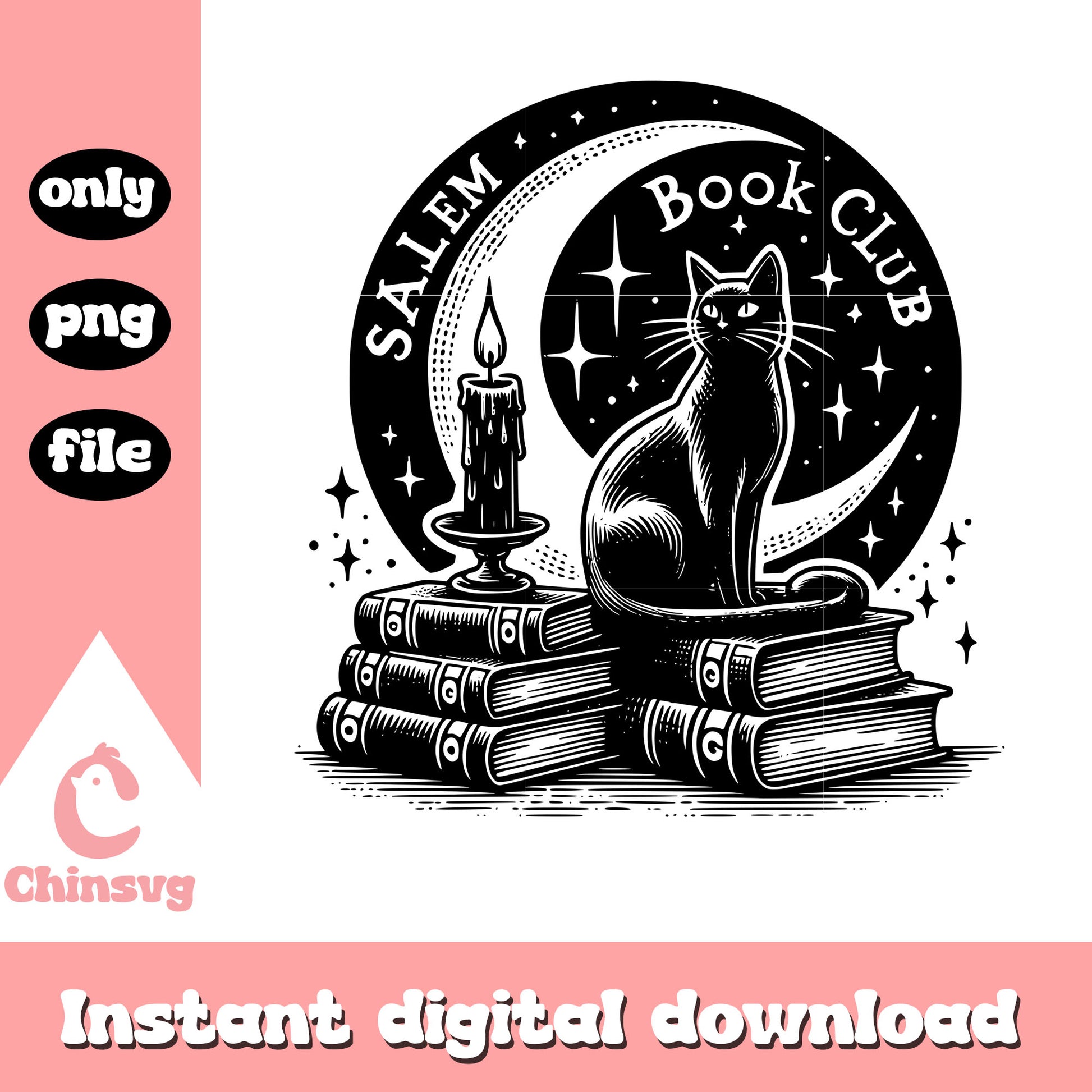 Salem book club moonlight design png, black cat png
