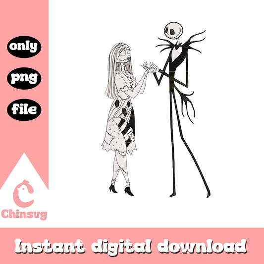 Sally and jack hold hands painting png, jack skellington and sally png