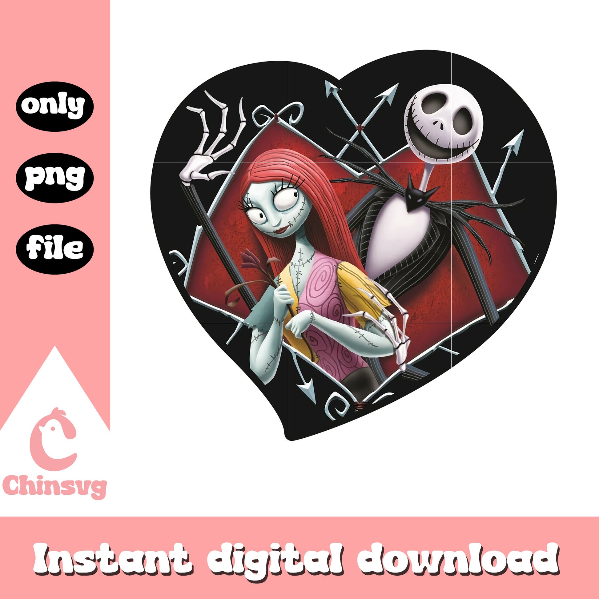 Sally and jack skellington heart frame png, jack and sally png