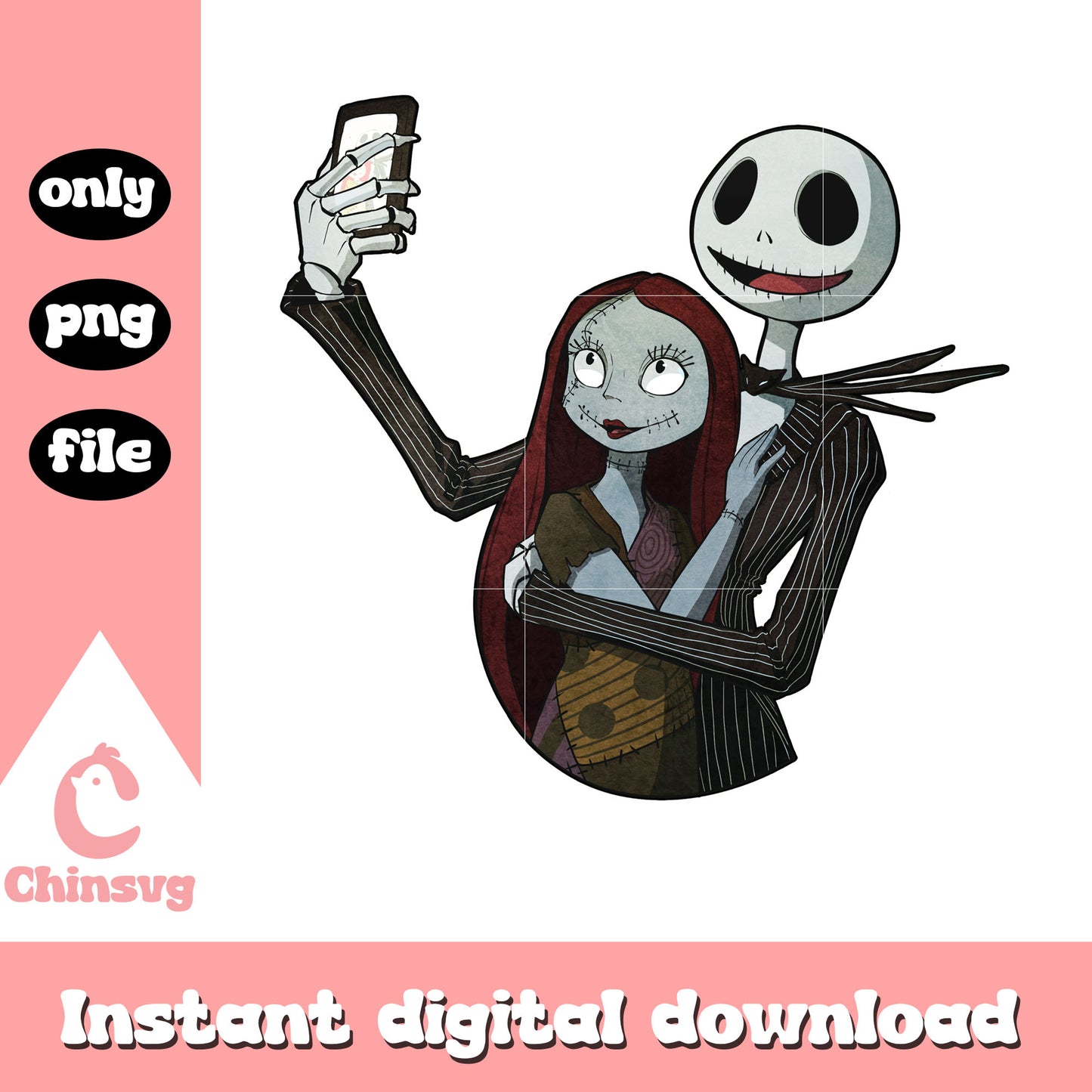 Sally and jack skellington take photo png, jack x sally png