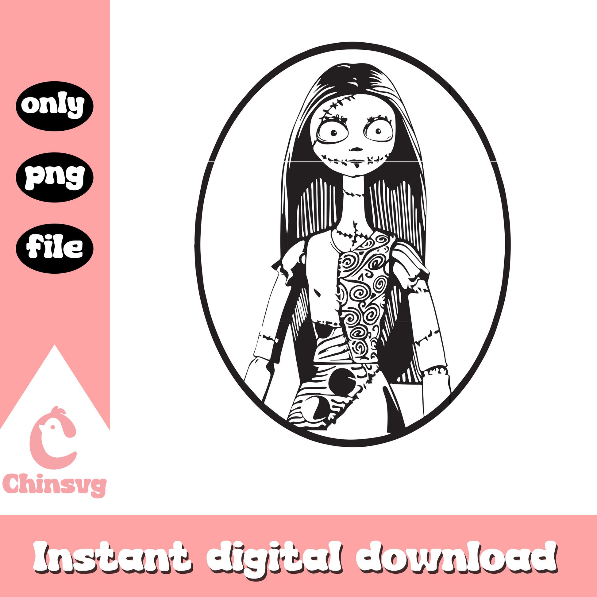 Sally black white painting png, a nightmare before christmas png