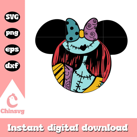 Sally character minnie head svg, minnie head svg, horror movie svg