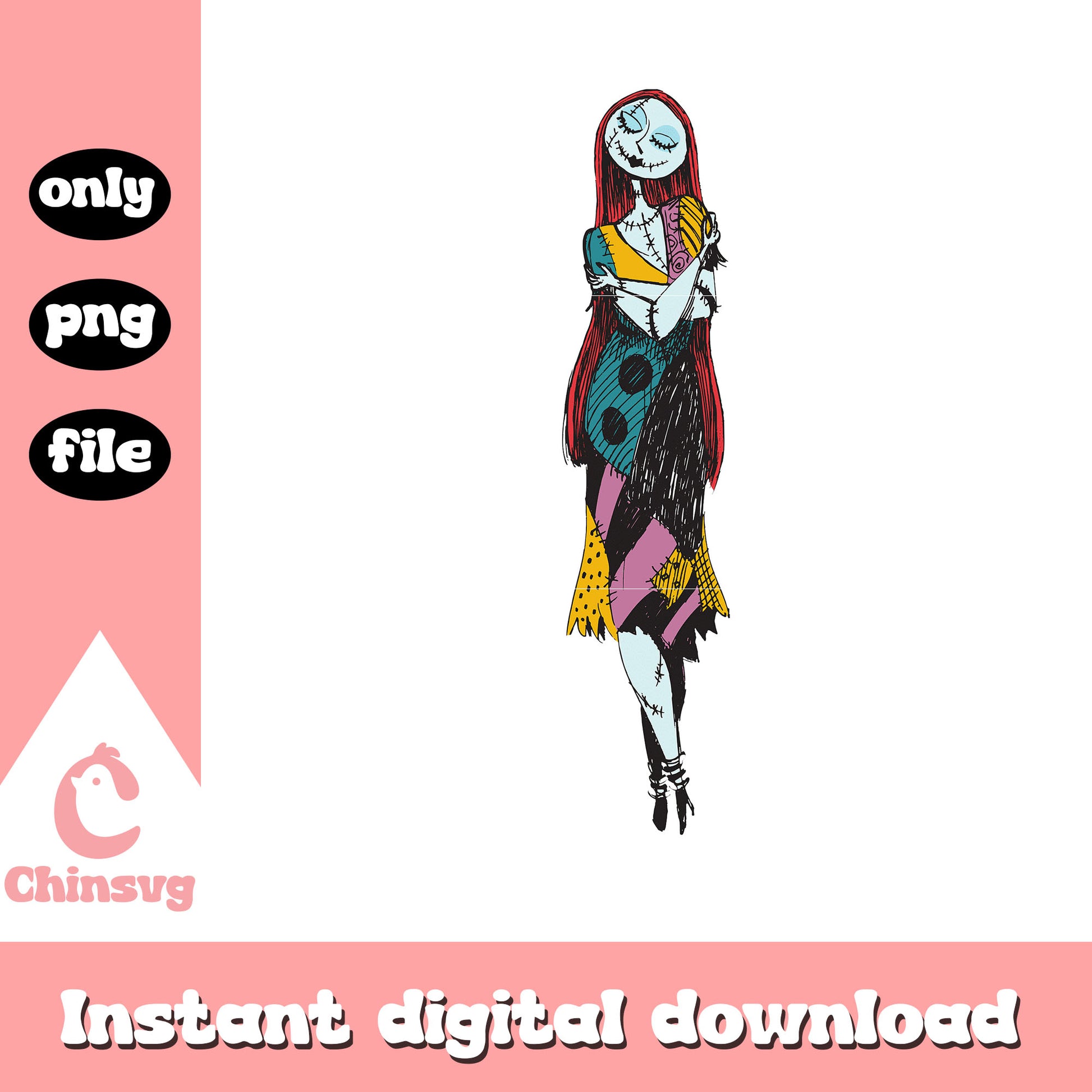 Sally colorful dress design png, sally nightmare before christmas png