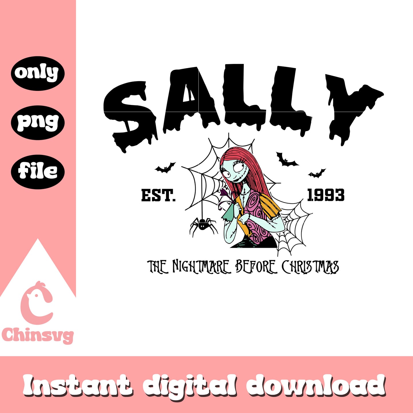Sally est 1993 nightmare design png, sally night before christmas png