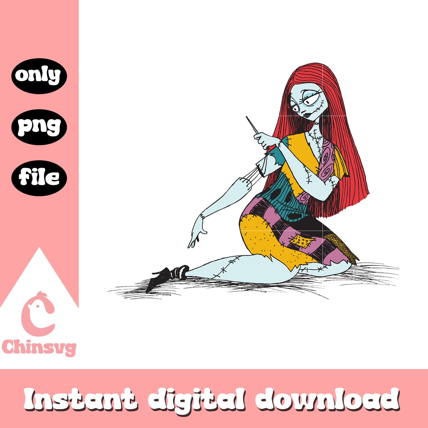 Sally sew her hand art png, night before christmas sally png
