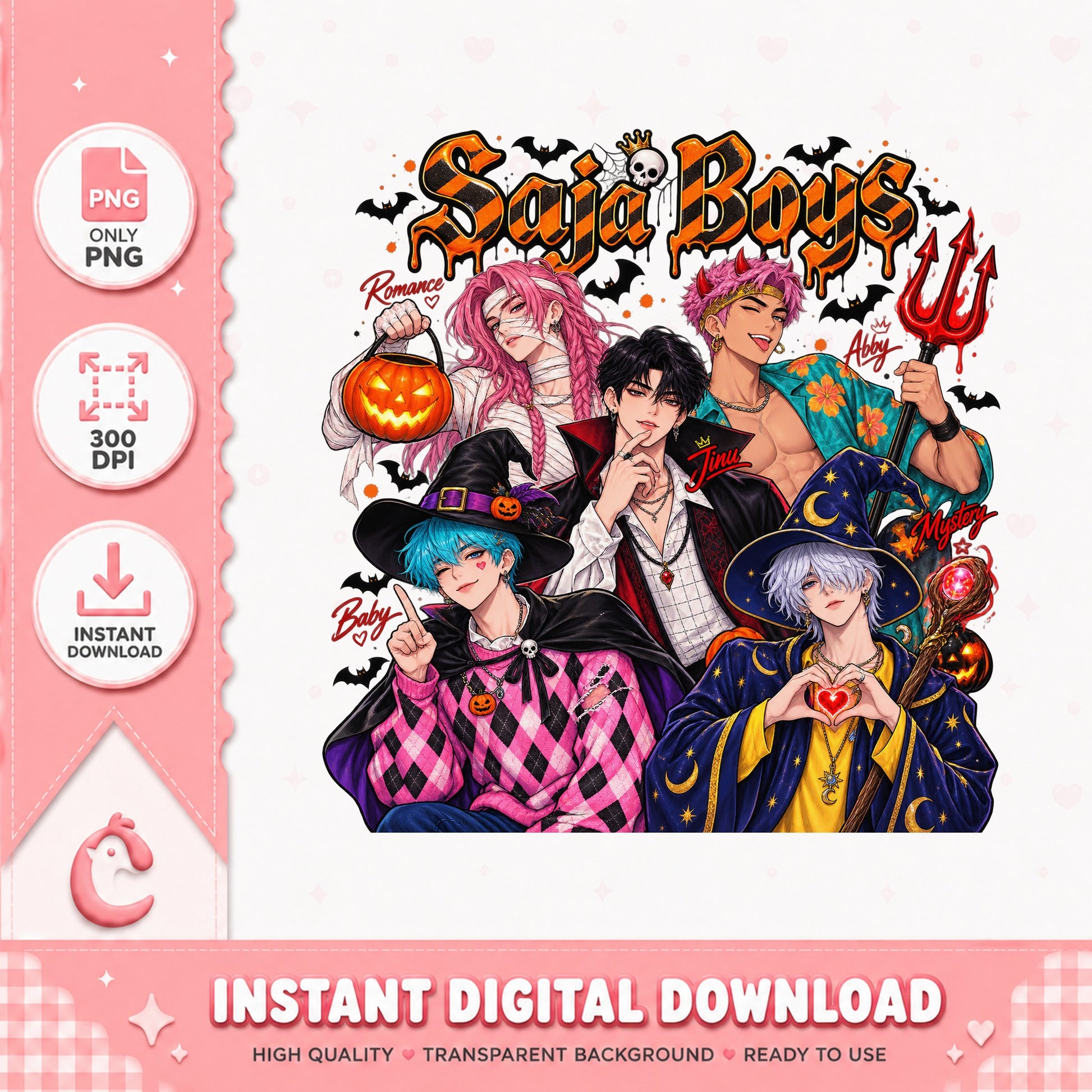 Salty Boys Anime Clipart, Halloween Theme, Instant Download PNG