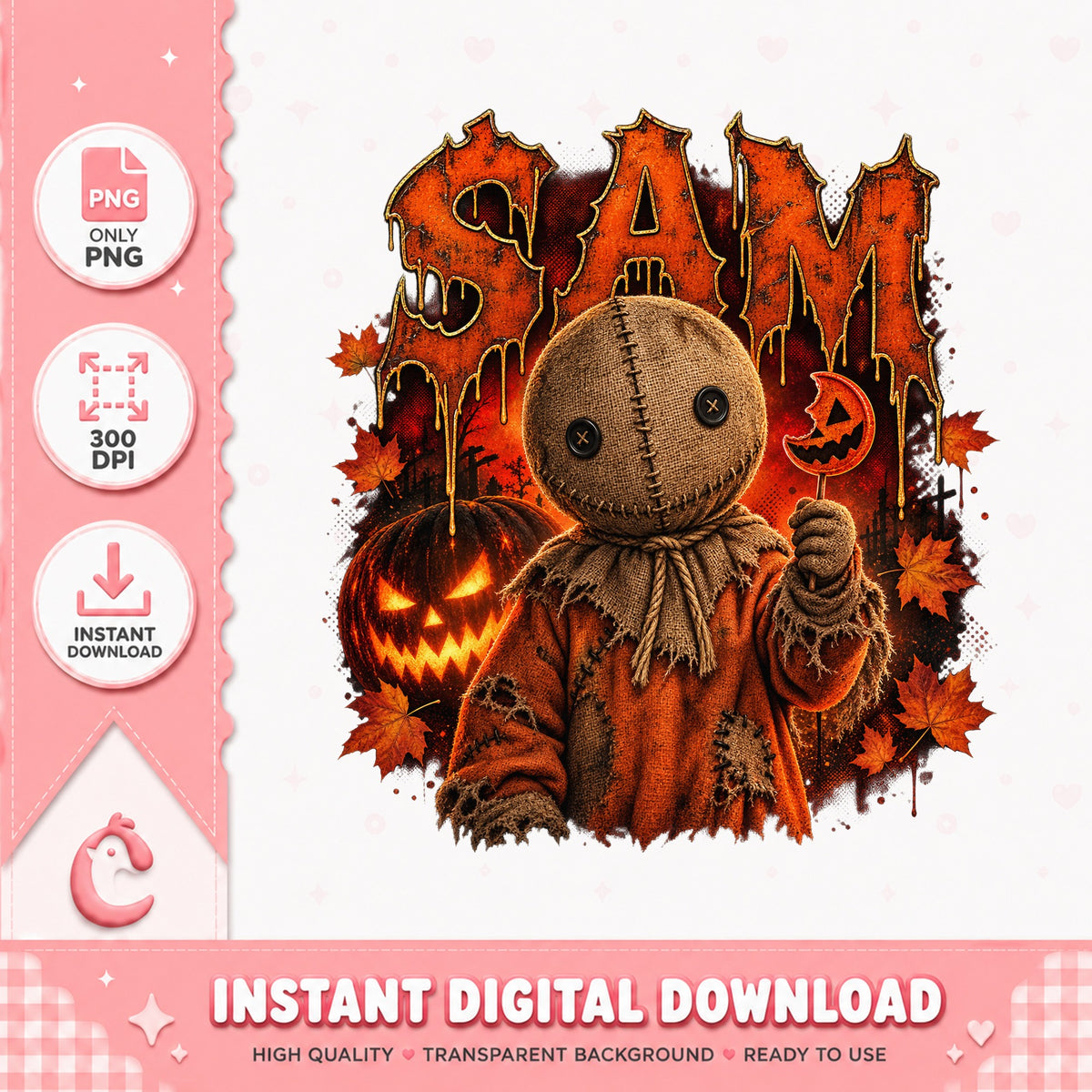 Sam Trick Or Treat Halloween PNG, Scary Pumpkin Clipart, PNG