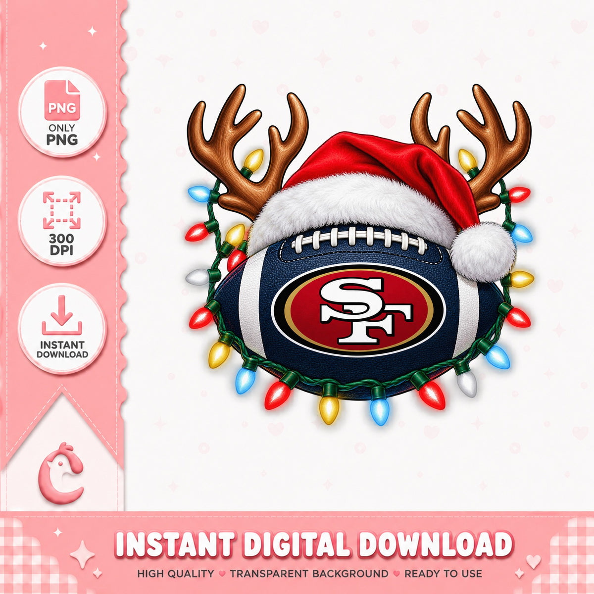 San Francisco 49ers Christmas Football PNG, NFL Xmas PNG, Santa Hat PNG