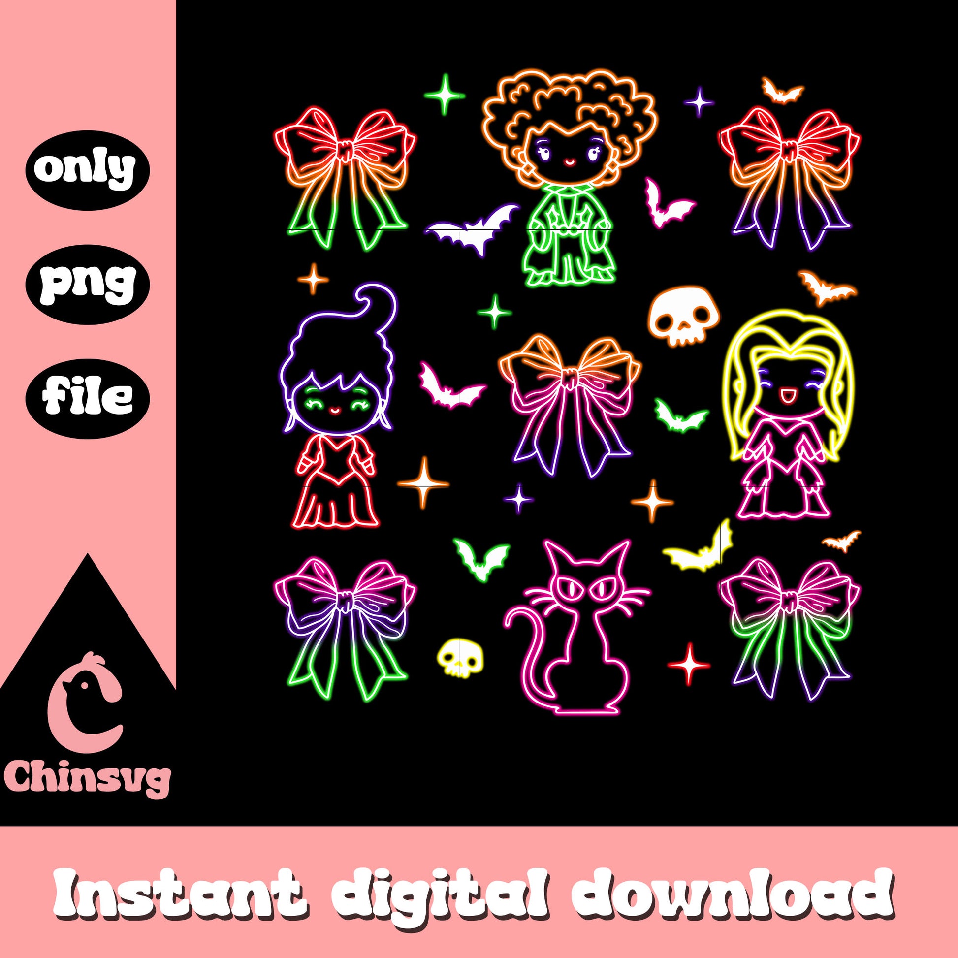 Sanderson sisters coquette bow halloween neon art png, hocus pocus png
