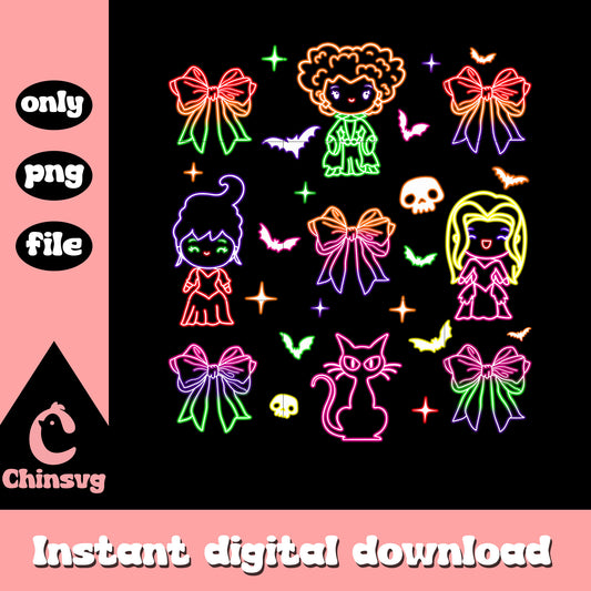 Sanderson sisters coquette bow halloween neon art png, hocus pocus png