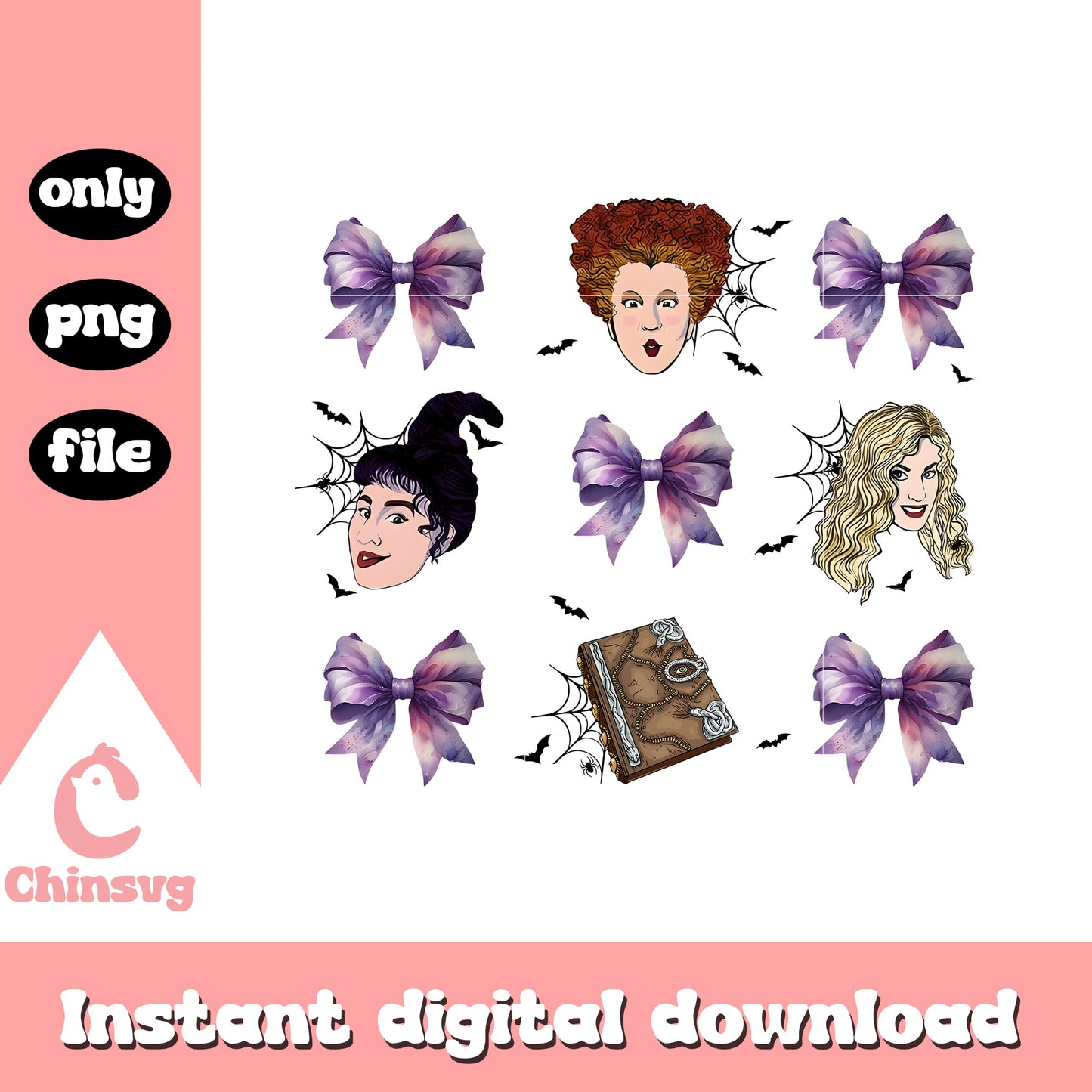 Sanderson sisters face coquette bow design png, hocus pocus png