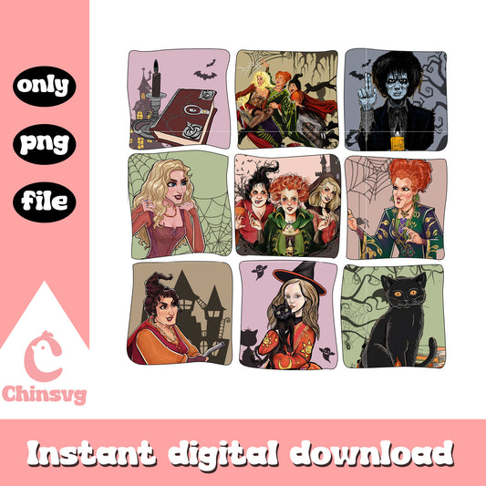 Sanderson sisters hocus pocus halloween design png, happy halloween png