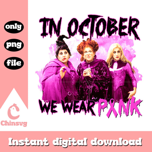 Sanderson sisters in october we wear pink png, happy halloween png