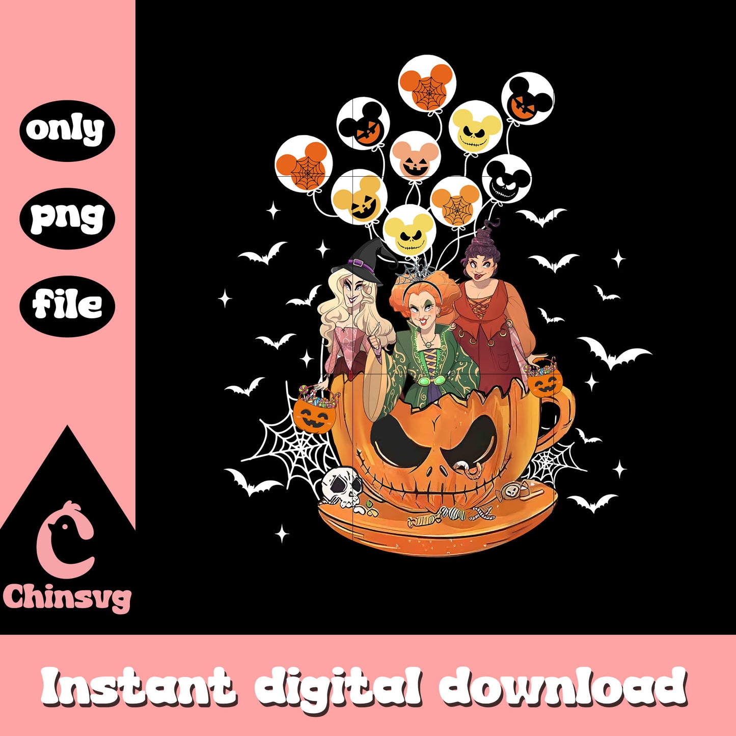 Sandeson sisters hocus pocus disney balloons art png, halloween png