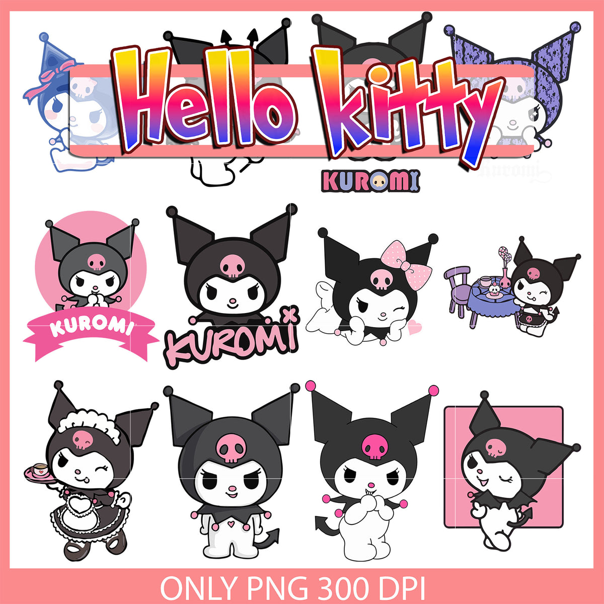 Sanrio character kuromi clipart bundle design svg, sanrio kuromi svg ...