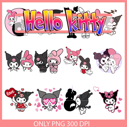 Sanrio character kuromi in love bundle design svg, kuromi love svg