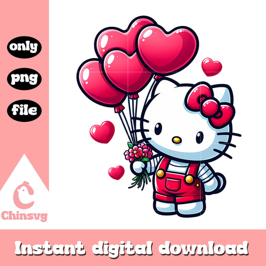 Sanrio hello kitty and heart balloon png, happy valentine's day​ png