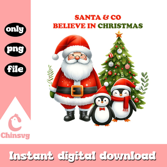 Santa and co believe in christmas png, christmas tree santa​ png