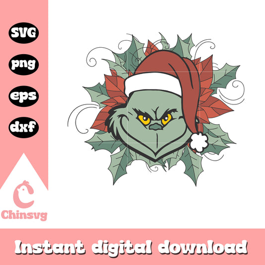 Santa grinch and leaves christmas svg, the grinch smile​ svg