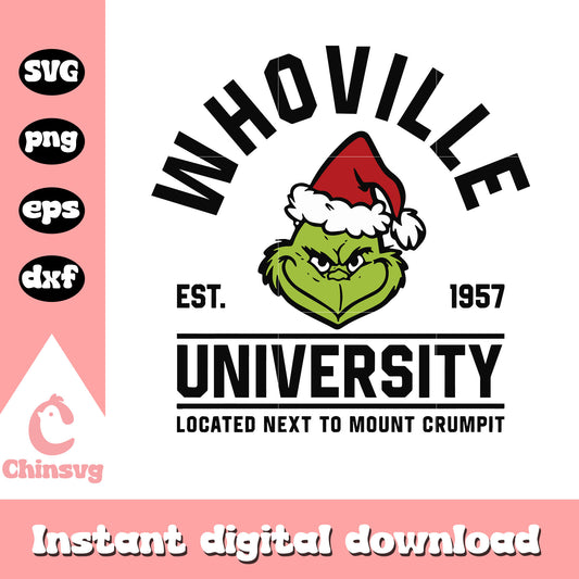 Santa grinch whoville est 1957 university svg, grinch logo​ svg