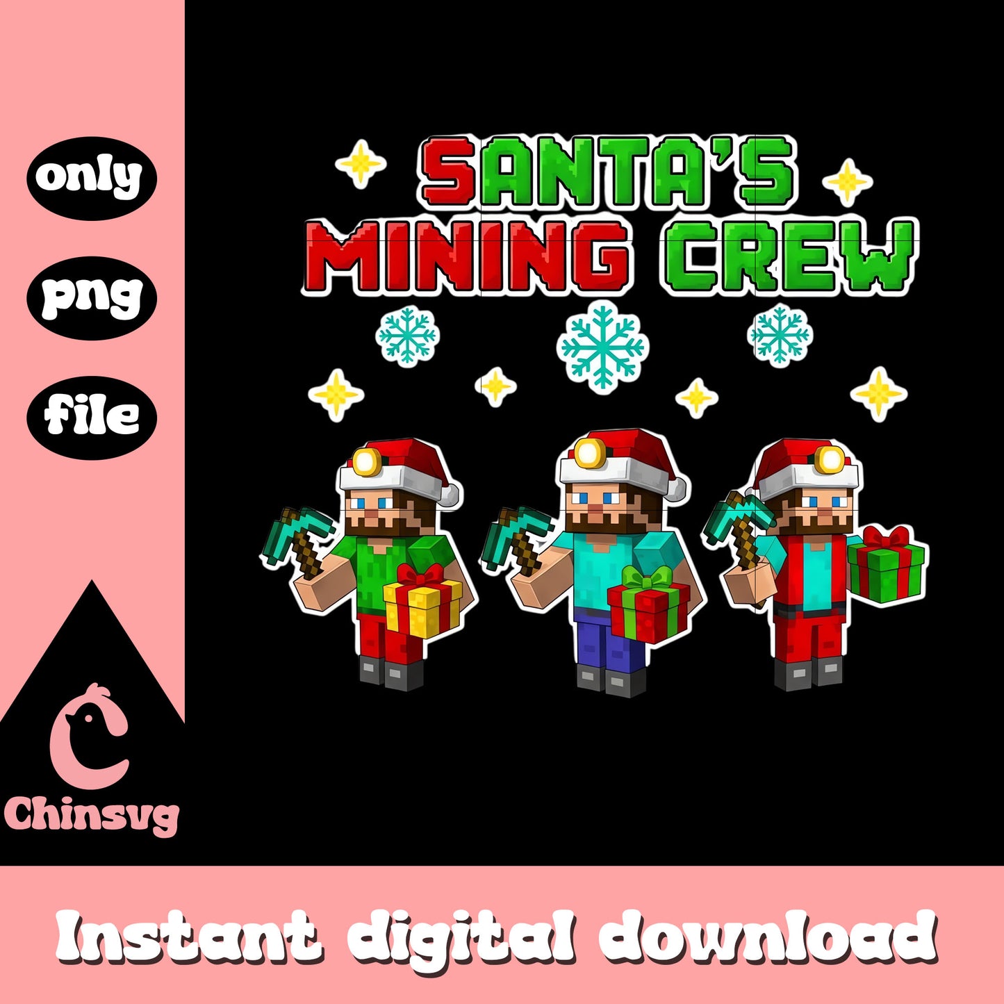 Santa's mining crew png, minecraft christmas skins png
