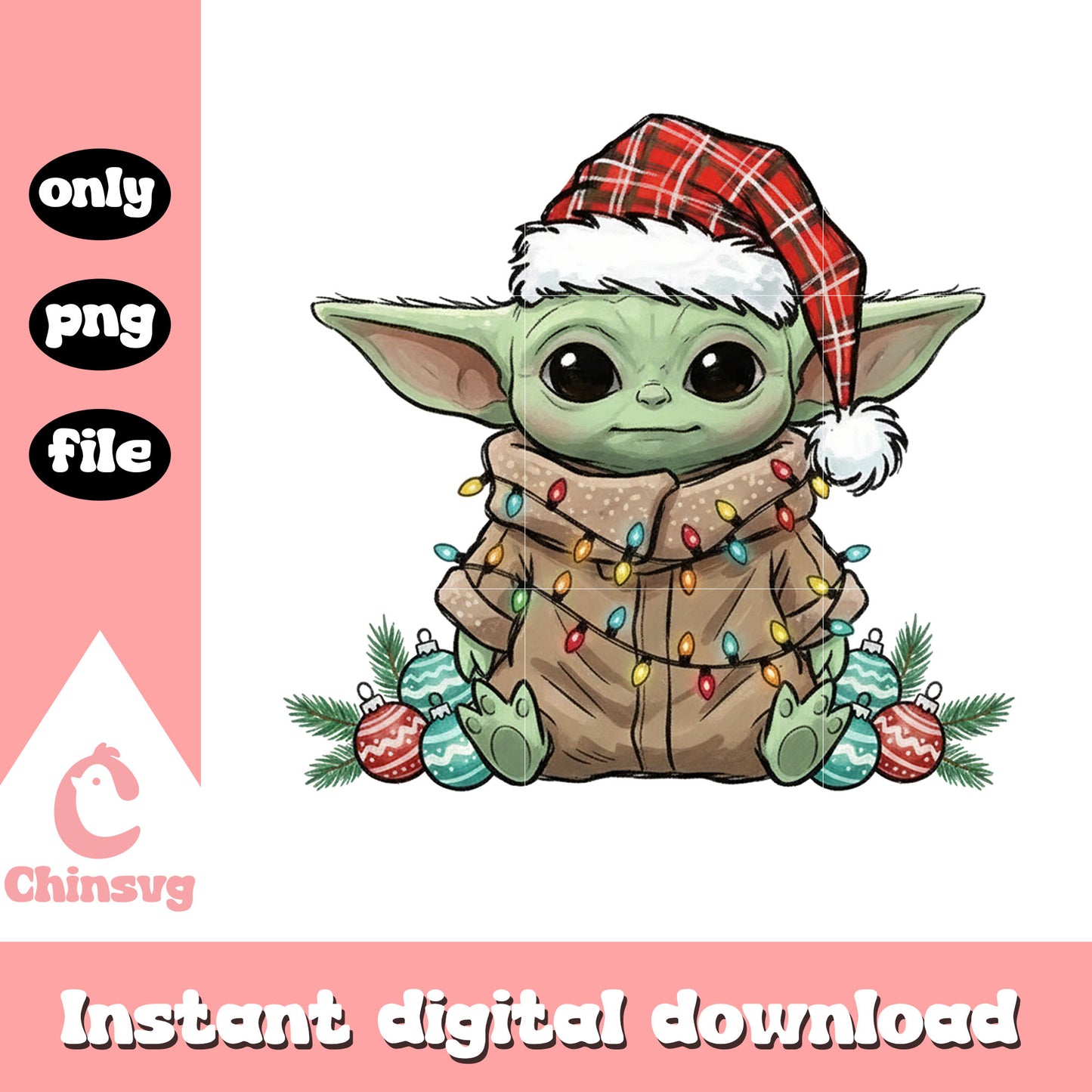 Santa baby yoda christmas balls design png, baby yoda png