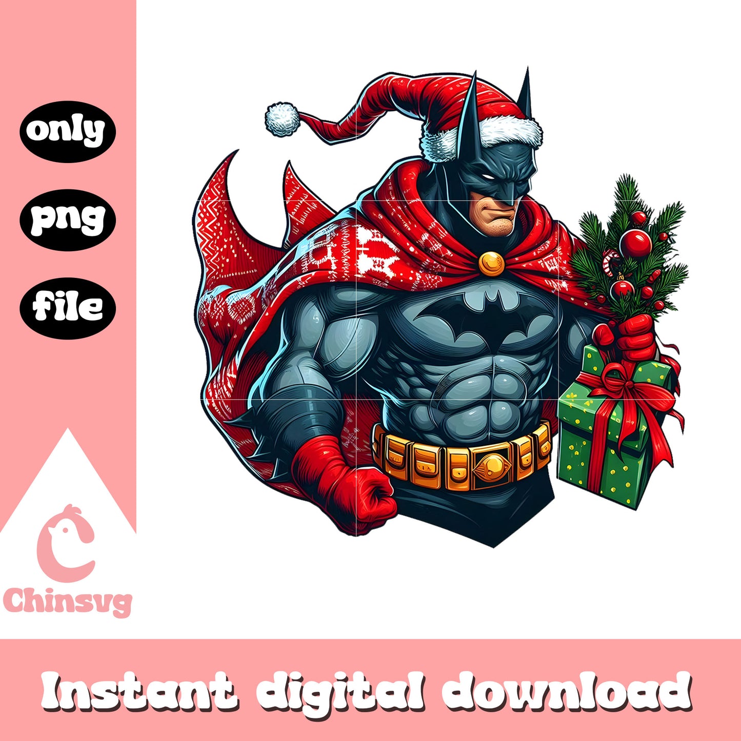 Santa batman christmas gifts design png, marvel batman png