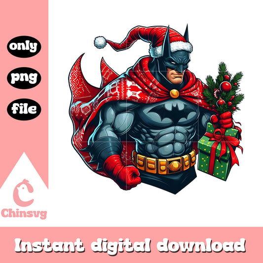 Santa batman christmas gifts design png, marvel batman png