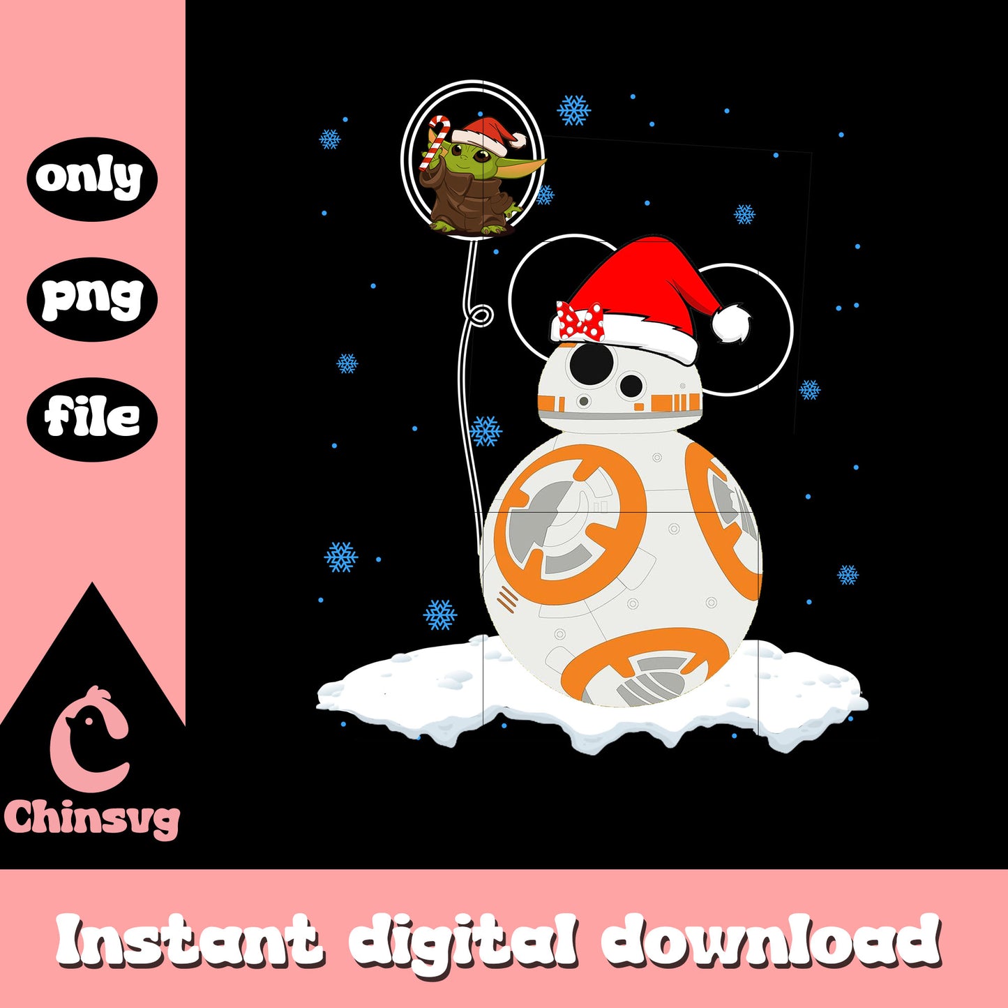 Santa bb-8 baby yoda balloon christmas png, star wars bb 8 png