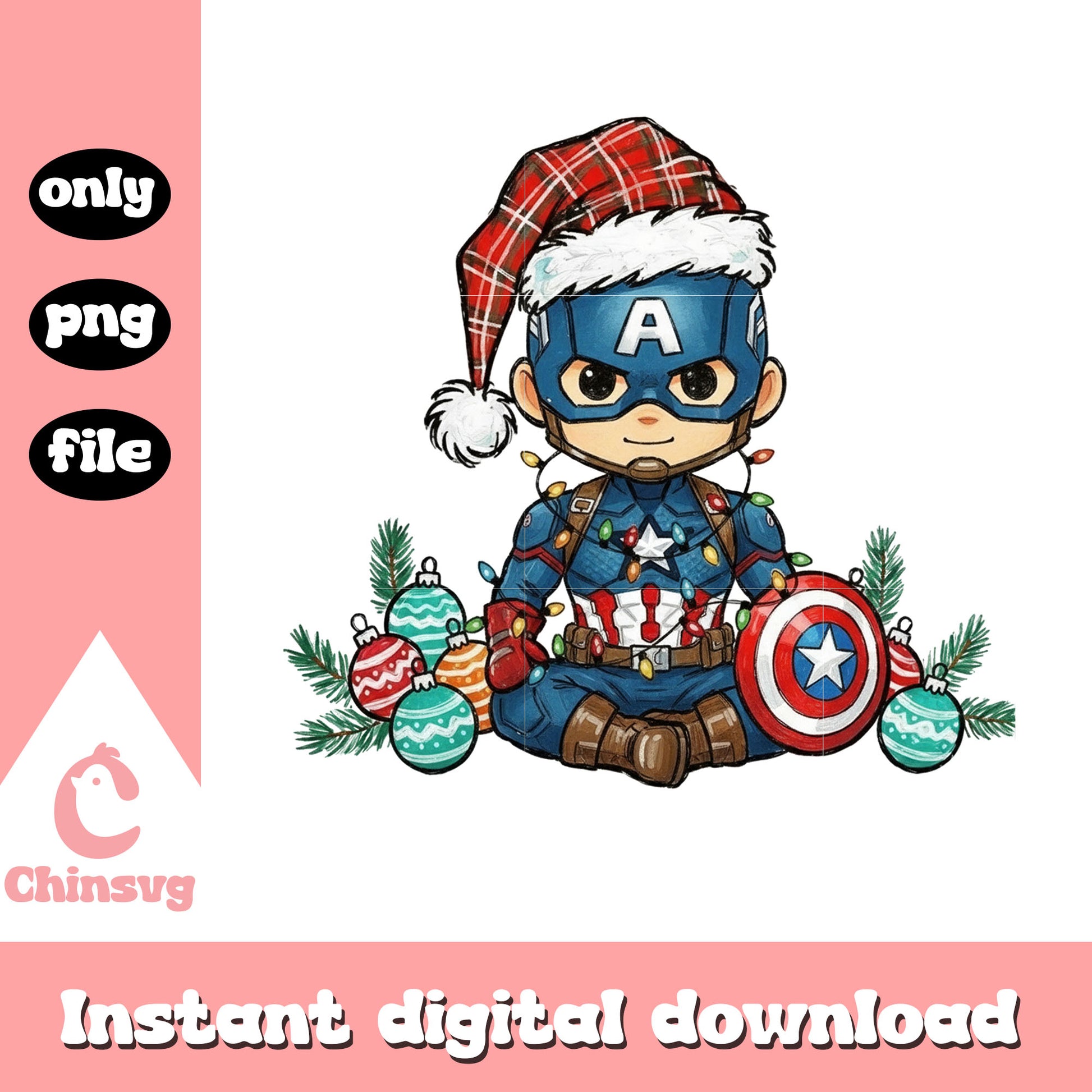 Santa captain america christmas balls png, captain america png